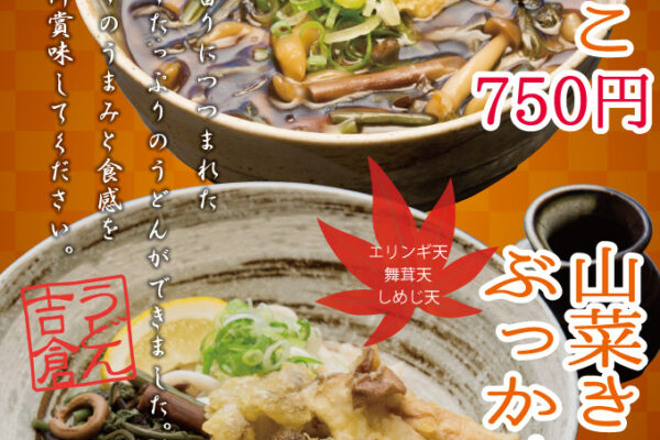 期間限定・加東店限定！山菜きのこうどん登場